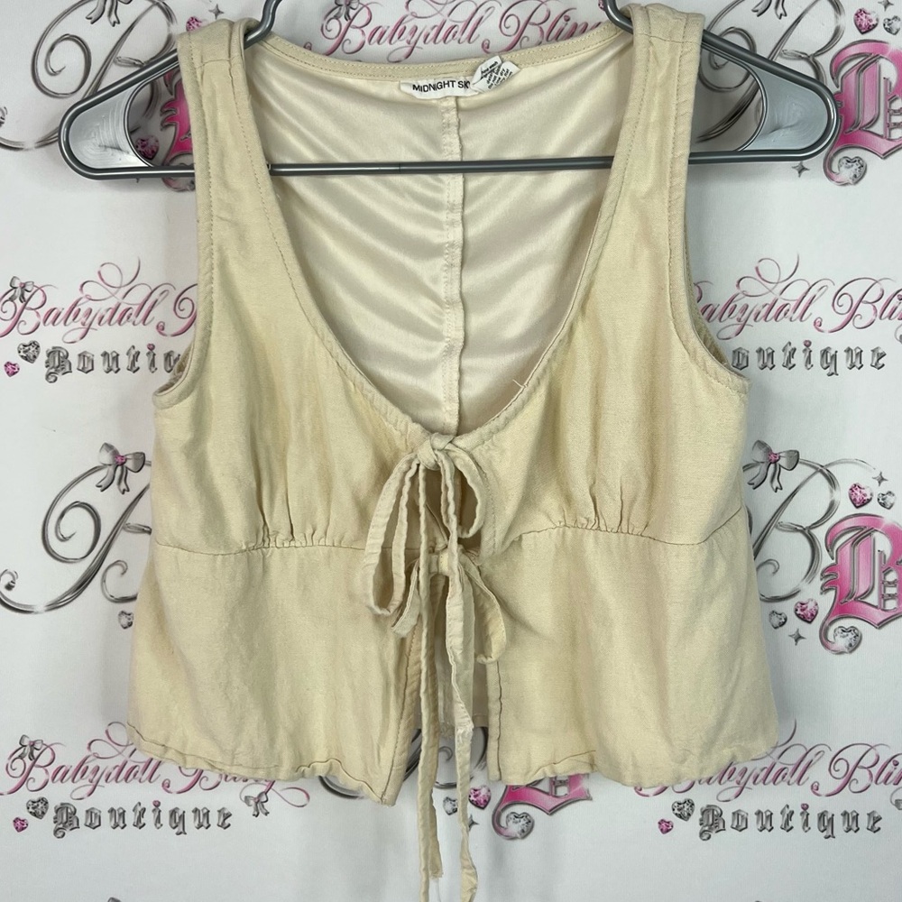 Midnight sky tank top tie up linen Cream Tie-Front Tank Top